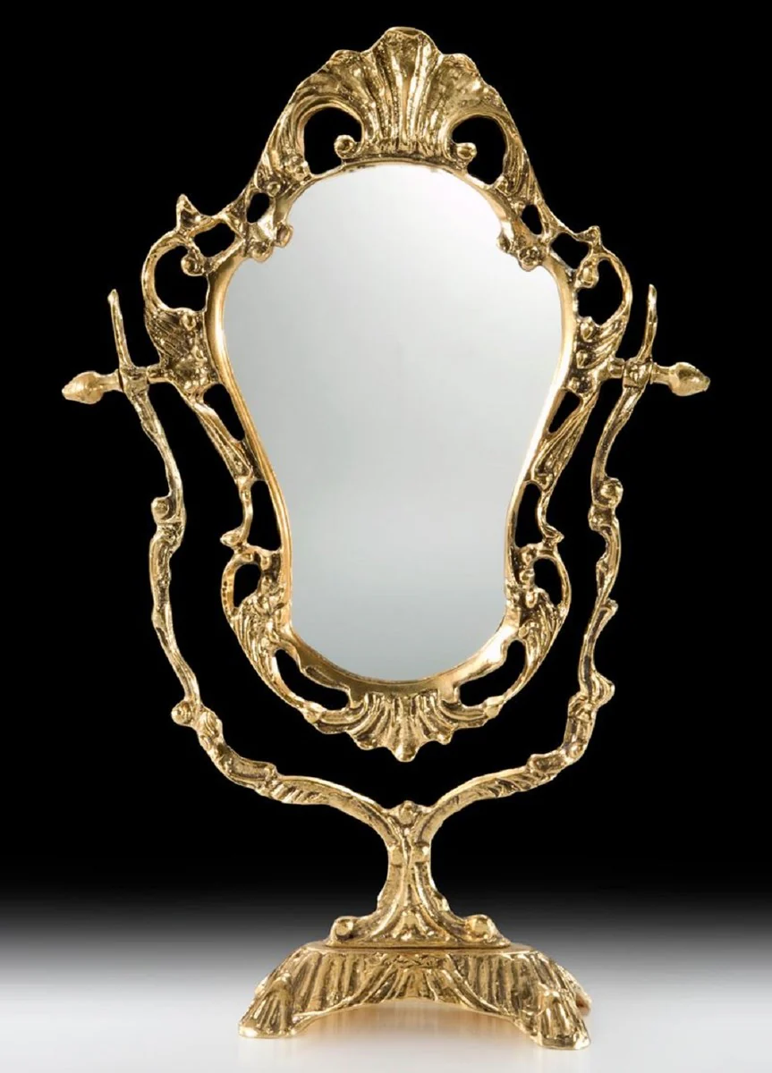 Luxury baroque make-up mirror gold 28 x H. 45 cm - handmade baroque style bronze table mirror - cosmetic mirror - baroque decorative accessories - noble & magnificent