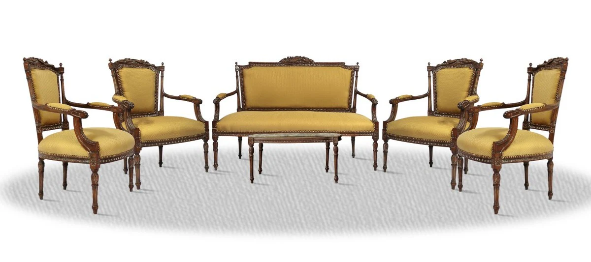 Baroque salon set with bench, 4 chairs and table - Baroque salon furniture