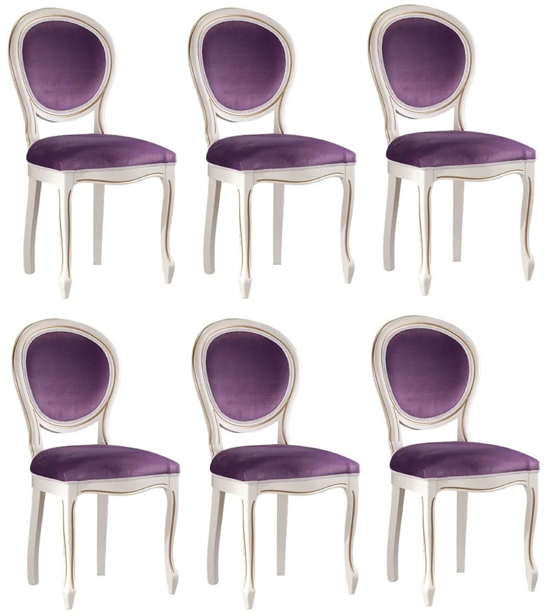 Luxury Baroque dining room set white / gold / purple 47 x 42 x H. 98.5 cm - 6 dining room chairs - Baroque dining room furniture