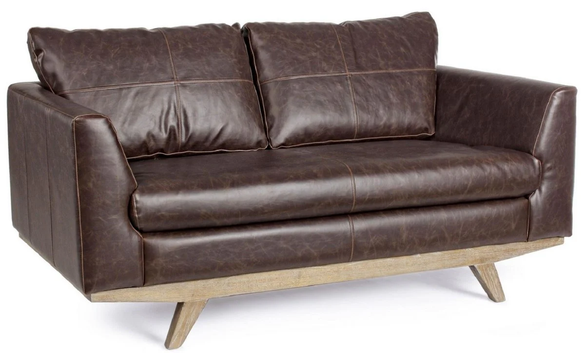 Luxury faux leather 2-seater sofa dark brown / natural color 155 x 90 x H. 82 cm - living room sofa - living room furniture - faux leather furniture - luxury furniture - luxury furnishings