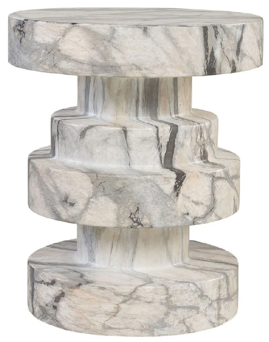 Luxury side table / stool in marble look white Ø 38 x H. 45 cm - living room furniture in marble look - luxury furniture - luxury interior