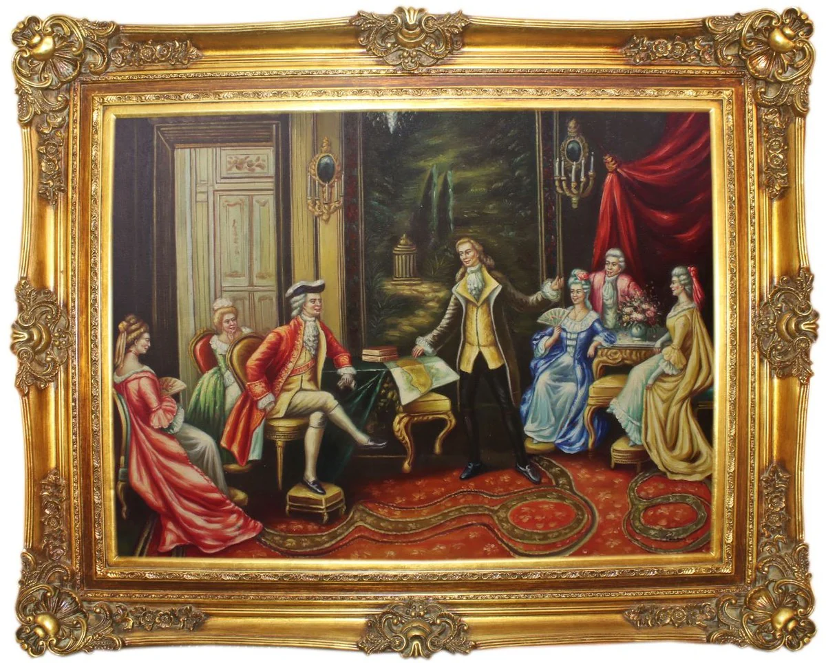 Baroque oil painting The Lecture Multicolored / Gold 160 x 10 x H. 130 cm - Hand-painted painting with a magnificent frame in the Baroque style - Baroque style decoration
