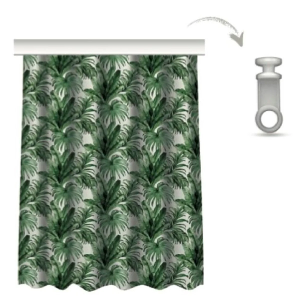 Luxury curtain set palm leaves white / green 250 x H. 290 cm - Printed linen & velvet curtains - Eyelet curtains - Sliding curtains - Luxury collection