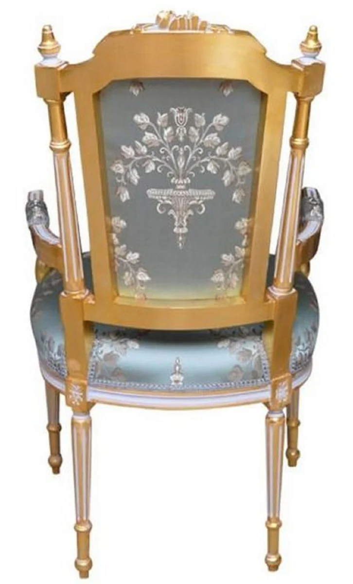 Baroque dining room chair turquoise / white / gold - handmade antique style chair with armrests - dining room furniture in baroque style