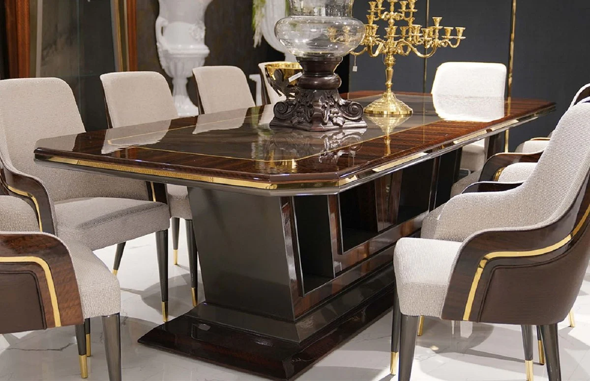 Luxury dining table gray / brown / gold 350 x 112 x H. 70 cm - Rectangular solid wood kitchen table - Dining room furniture - Luxury furniture - Luxury collection