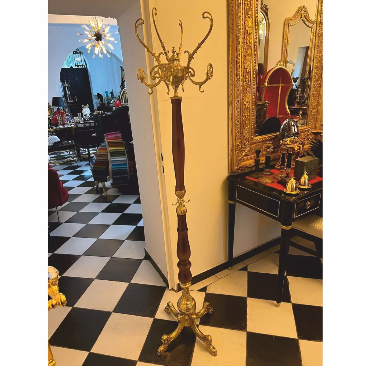 Luxury Baroque coat stand gold / dark brown H. 180 cm - Made in Italy