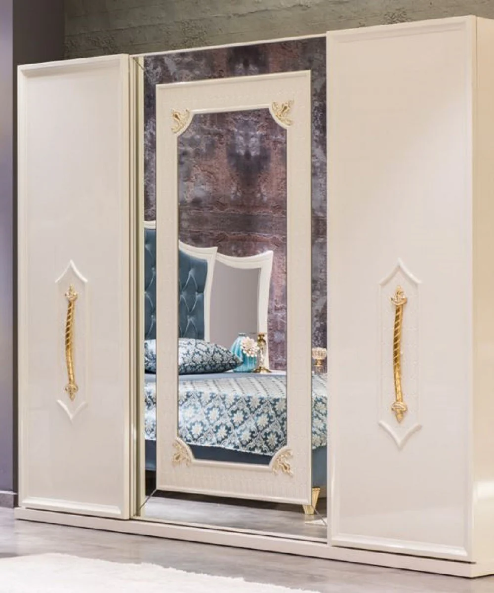Luxury Baroque Bedroom Cabinet White / Gold - Solid Wood Wardrobe - Baroque Bedroom Furniture - Noble & Magnificent