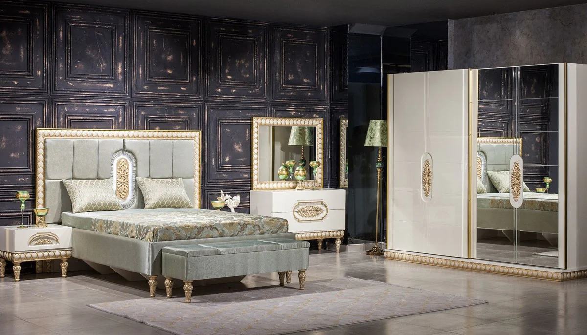 Luxury Baroque Bedroom Wardrobe White / Gold - Mirrored Solid Wood Wardrobe in Baroque Style - Baroque Bedroom Furniture