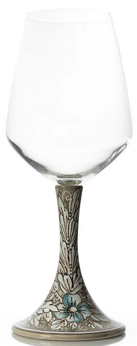 Luxury Ceramic Wine Glass Set of 6 Brown / Multicolored H. 23.5 cm - Handmade & Hand-Painted Wine Glasses - Hotel & Restaurant Accessories - Luxury Quality - Made in Italy