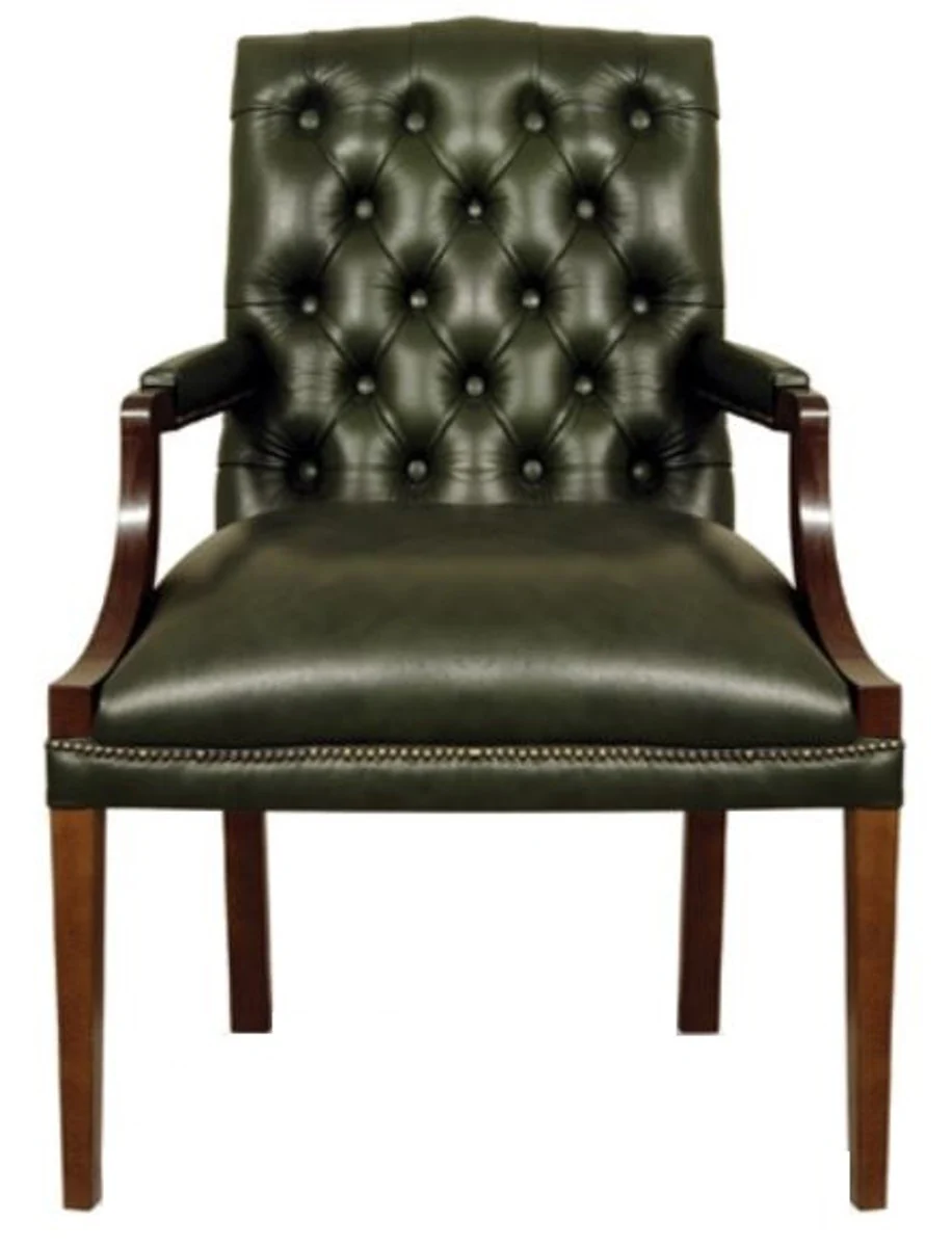Real leather dining chair with armrests in dark green / brown 60 x 60 x H. 100 cm - Chesterfield furniture