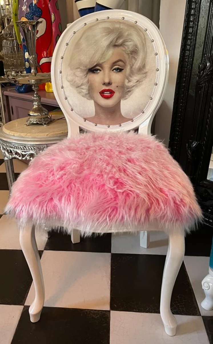 Luxury Baroque Dining Chair Marilyn Monroe Pink / White - Handmade Pop Art Designer Chair with Faux Fur - Baroque Dining Room Furniture