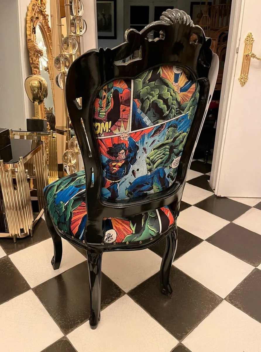 Luxury Baroque Dining Room Chair with Comic Design Multicolored / Black - Handmade Kitchen Chair in Baroque Style - Baroque Dining Room Furniture