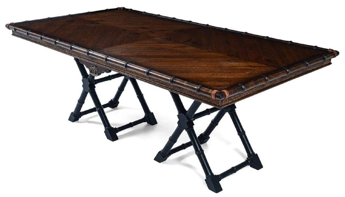 Luxury vintage style dining table brown / black 215 x 108 x H. 78 cm - Rectangular solid wood dining room table - Dining room furniture - Solid wood furniture - Vintage style furniture - Luxury furniture