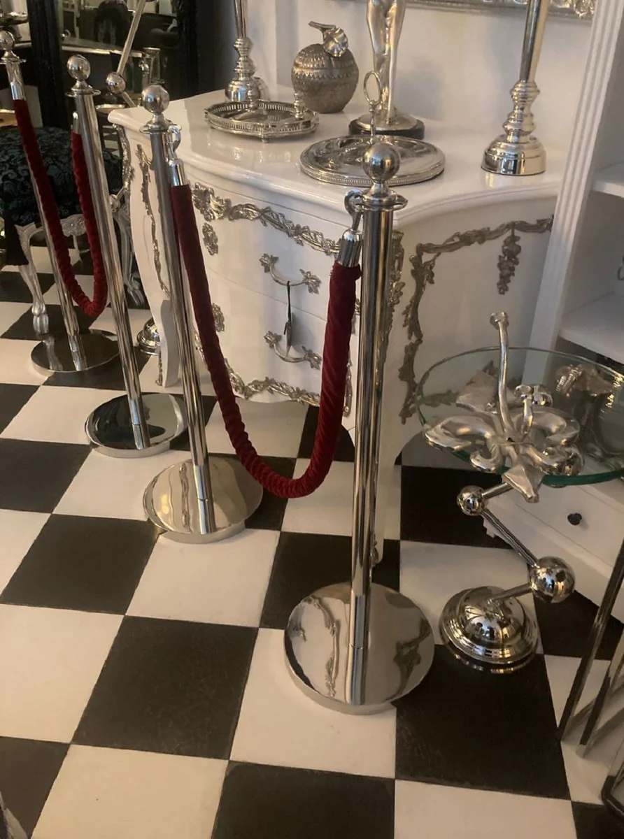 Luxus VIP Absperrung Silber / Bordeauxrot Ø 32 x H. 106 cm - Absperrungsständer mit Seil - Hotel Accessoires - Restaurant Accessoires - Luxus Kollektion
