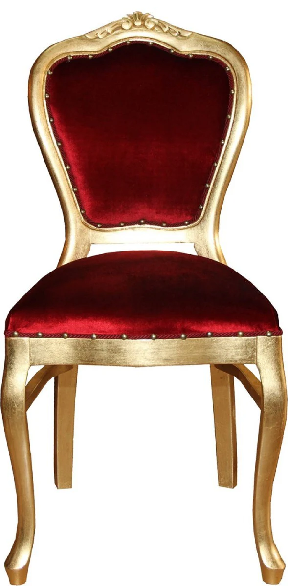 Luxury Baroque dining room set Bordeaux red / gold - 6 handmade dining chairs - 2 chairs with armrests and 4 chairs without armrests - Baroque dining room furniture