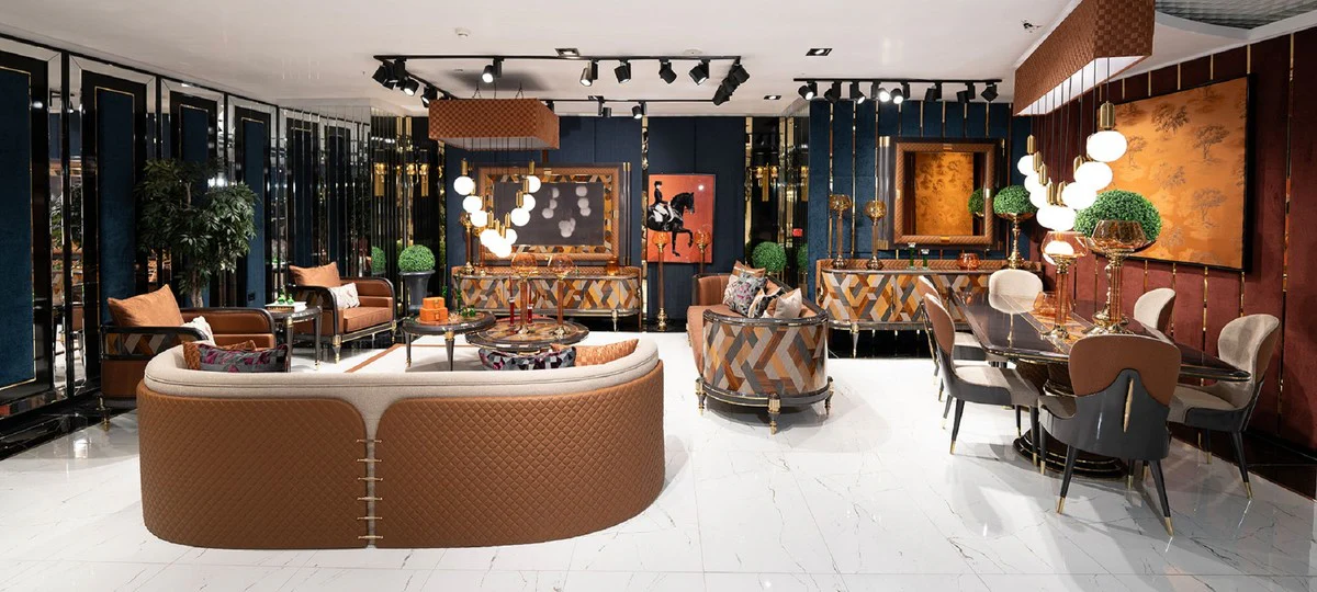 Luxury Art Deco Coffee Table Set of 2 Gray / Multicolored / Brown / Gold - Luxury Art Deco Living Room Tables - Luxury Art Deco Living Room Furniture