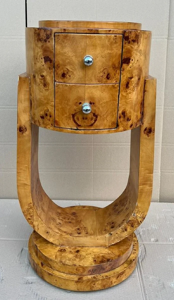 Art Deco chest of drawers bird's eye maple - Round solid wood night dresser - Side table with 2 drawers - Handmade Art Deco furniture