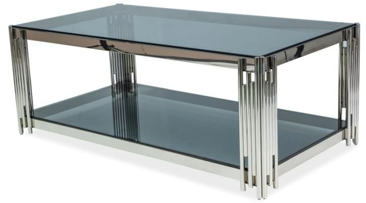 Luxury coffee table silver / black 120 x 60 x H. 40 cm - stainless steel living room table with tinted glass tops - luxury furniture