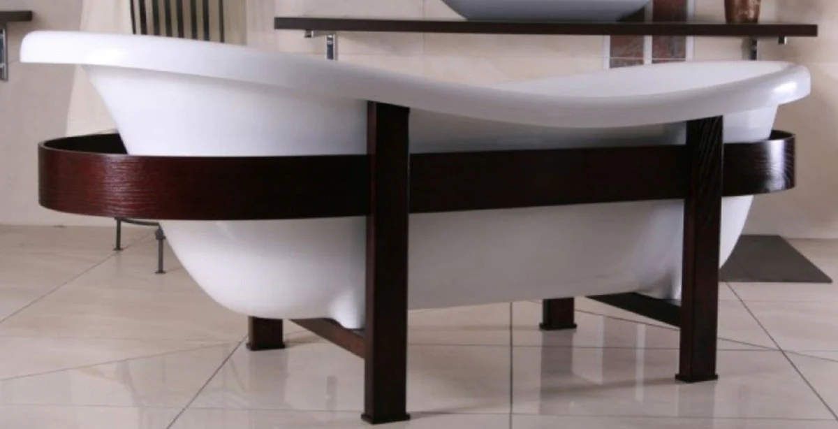 Luxury retro bathtub white / dark brown 178 x 76 x H. 73 cm - Freestanding bathtub with wooden frame - Retro bathroom furniture