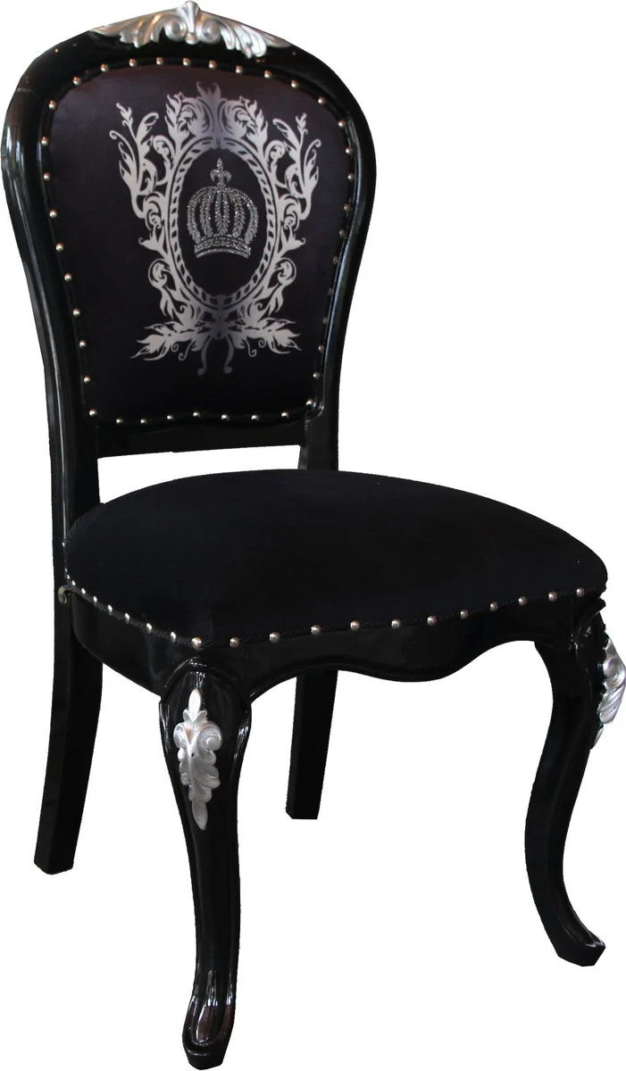Pompöös by Luxury Baroque Dining Room Chair Black / Silver with Crown - Pompöös Baroque Chair designed by Harald Glööckler