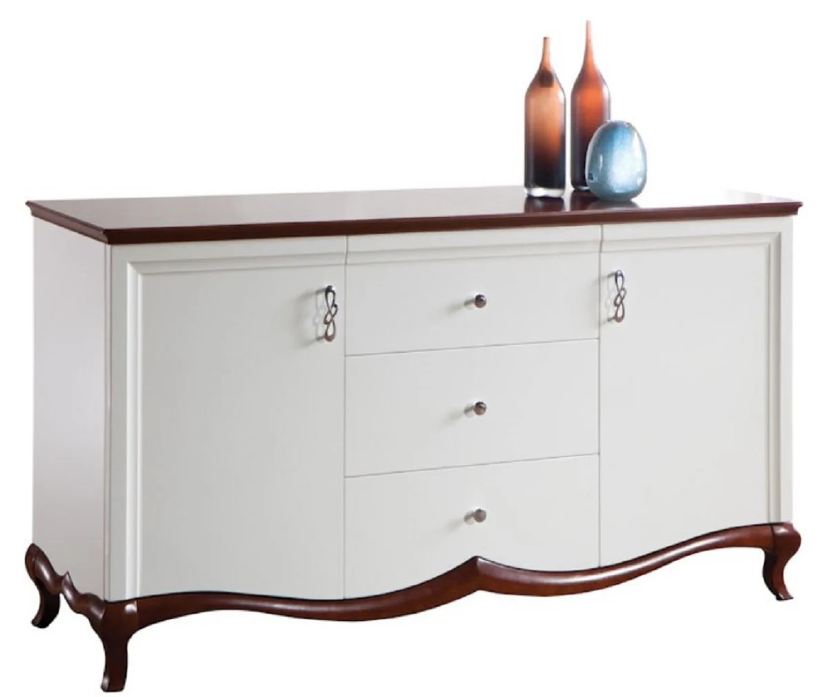 Luxury Art Deco chest of drawers with 2 doors and 3 drawers white / dark brown 164.2 x 46.5 x H. 90.2 cm - luxury quality