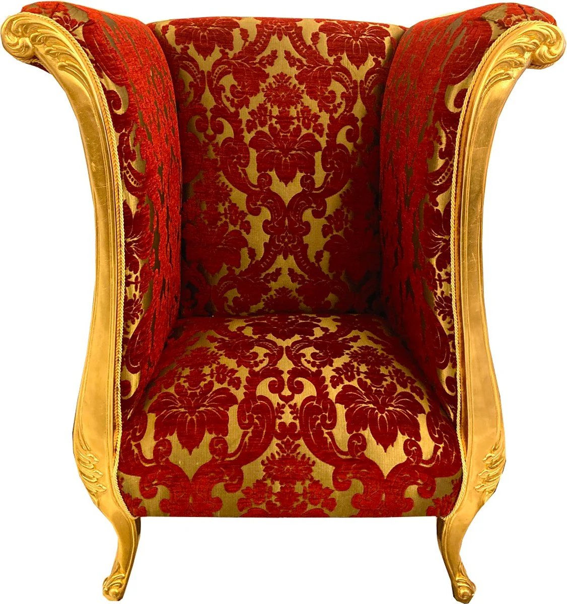 Extravagant Pompöös by luxury designer armchair by Harald Glööckler Bordeaux red bouquet pattern / gold - Pompöös baroque armchair