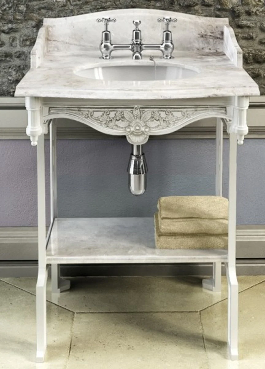 Luxury Art Nouveau standing washbasin white / white with marble top with splash guard at the back, side and shelf baroque washbasin baroque style antique style
