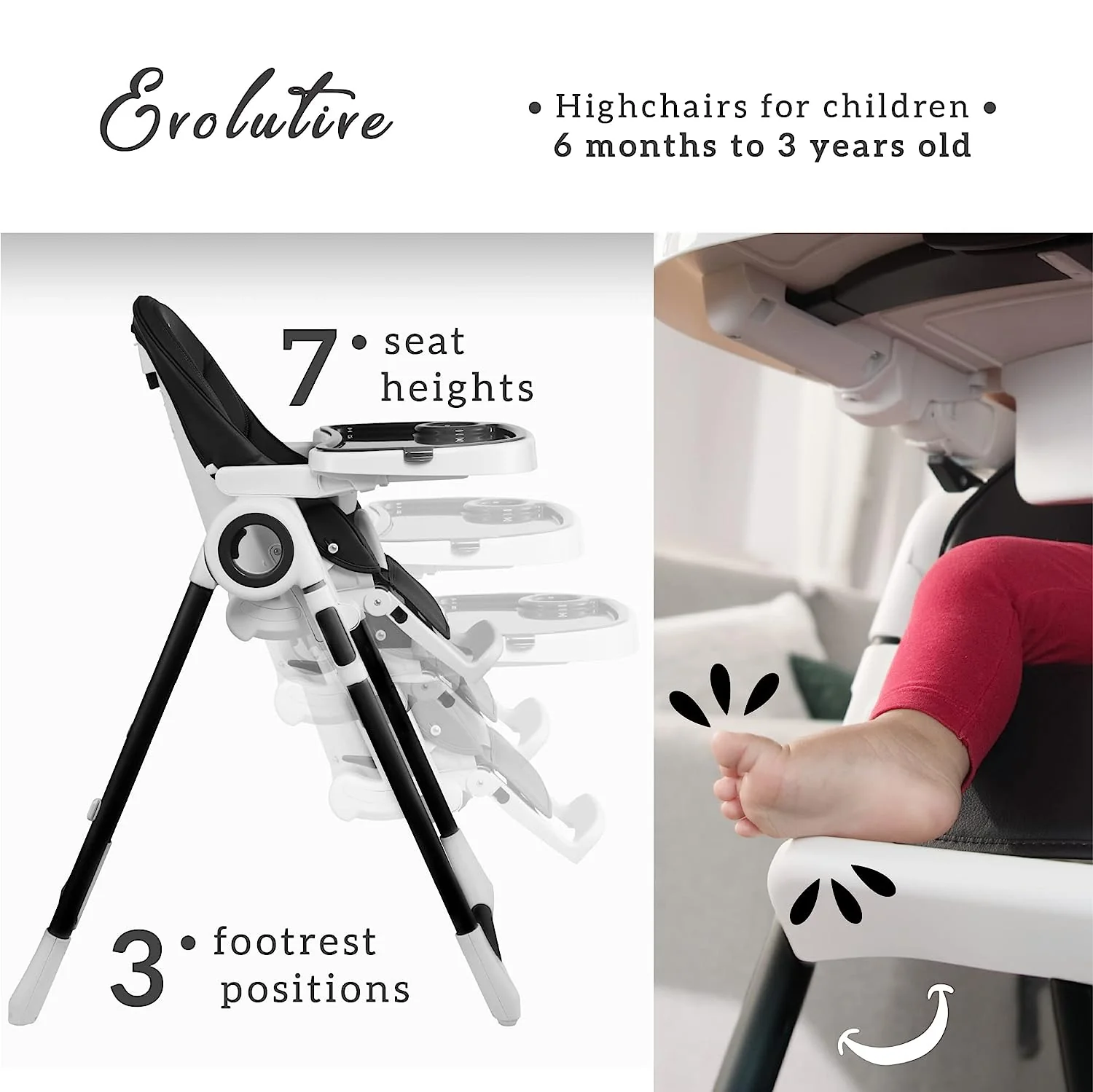 Hochstühle für Babys und Kleinkinder – Dunkelgrauer Silla para Comer de Bebe – Babyhochstuhl in 7 verschiedenen Höhen verstellbar