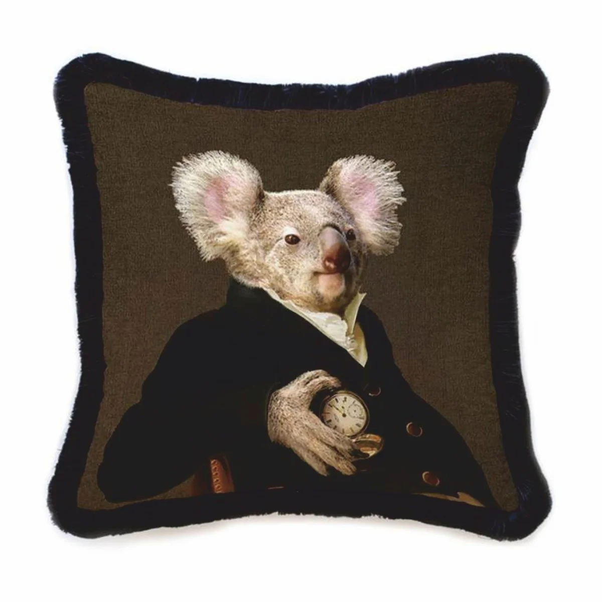 Luxury decorative velvet cushion Sir Koala Bear brown / black 45 x 45 cm