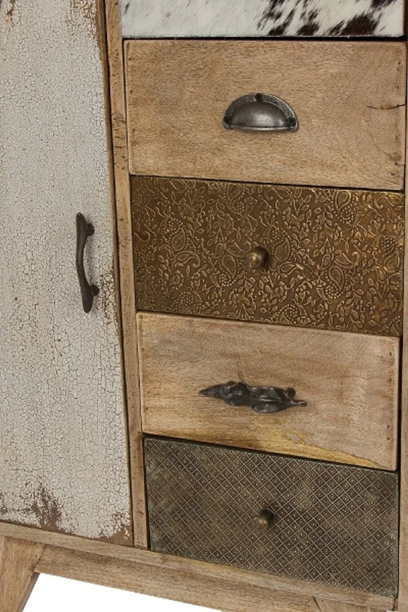 Country house style chest of drawers natural colors / multicolored 55 x 30 x H. 110 cm - country house style cabinet with door and 11 drawers