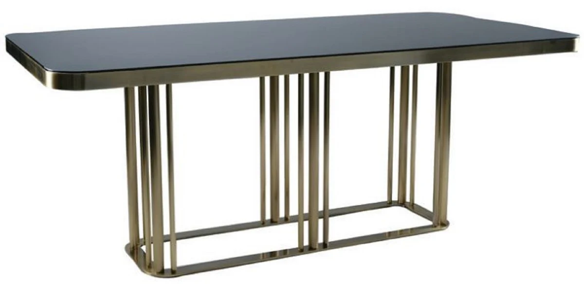 Luxury dining table antique gold / black 200 x 100 x H. 76 cm - Rectangular kitchen table with glass top - Dining room furniture - Kitchen furniture - Luxury furniture - Luxury furnishings