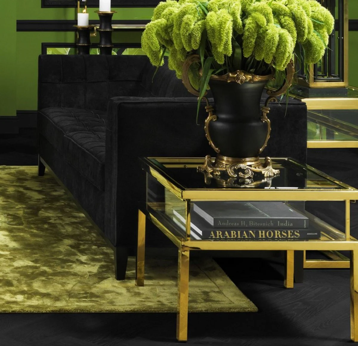 Luxury side table gold 65 x 65 x H. 55.5 cm - Square stainless steel side table with glass top - showcase