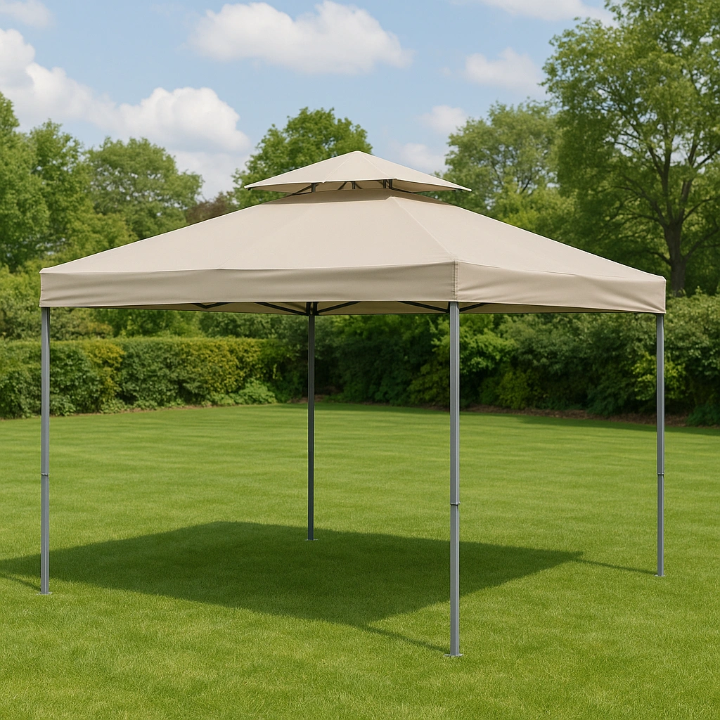 Gartenpavillon – Gartenlaube – Beige – Stahl – Für Garten/Terrasse – 3,5 x 3,5 x 2,8 m