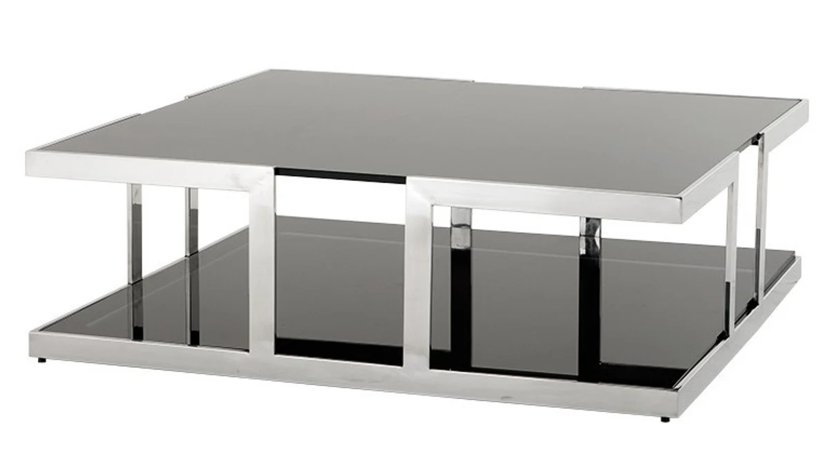 Luxury Art Deco designer coffee table polished stainless steel with smoked glass 100 x 100 cm - Luxury Collection