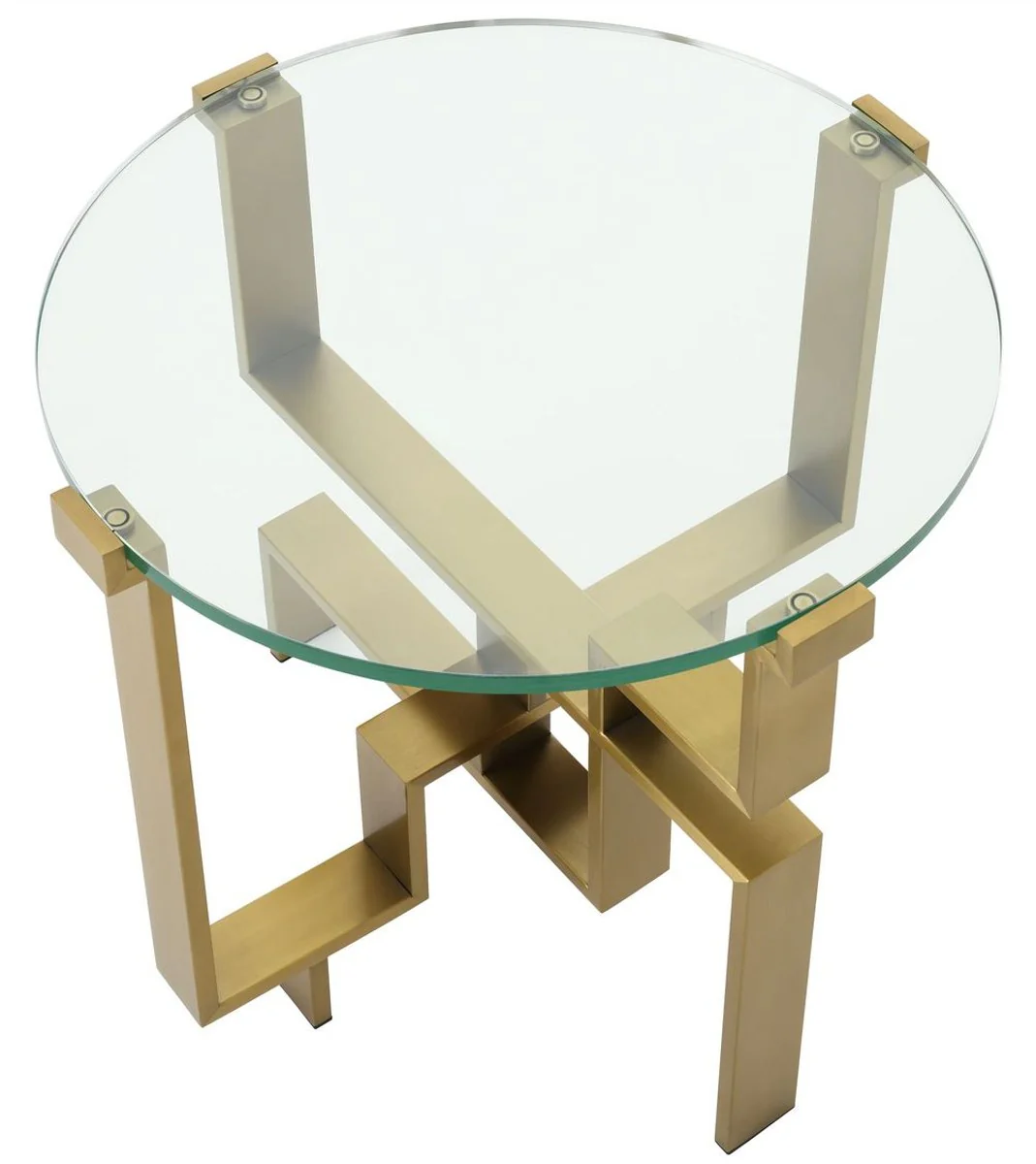 Luxury side table brass Ø 60 x H. 54.5 cm - Round stainless steel table with glass top - Luxury furniture - Living room furniture - Hotel furniture - Luxury furnishings - Living room furnishings