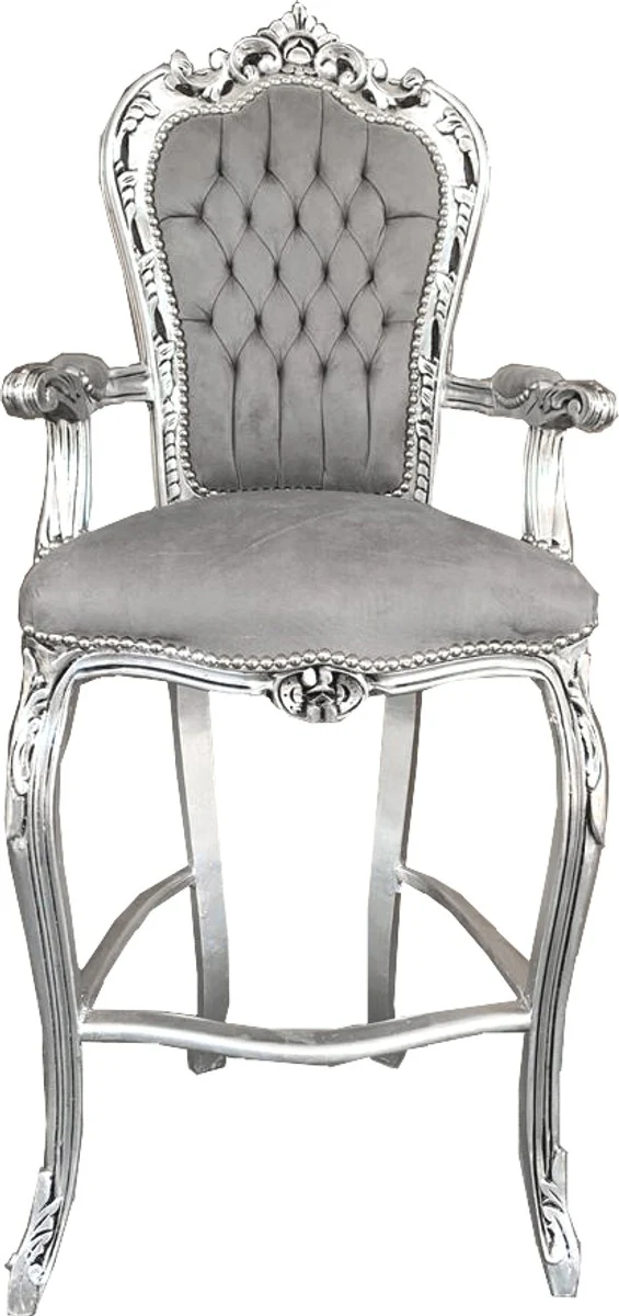 Baroque high chair bar chair gray / silver - bar stool chair furniture