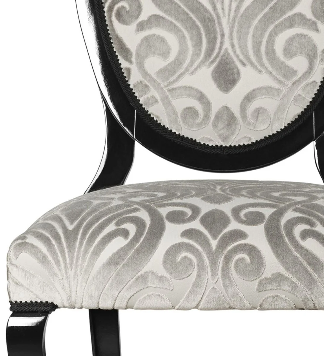Luxury Art Nouveau dining chair set of 6 gray / black 51 x 48 x H. 106 cm - Elegant kitchen chairs with pattern - Baroque & Art Nouveau dining room furniture - Luxury quality