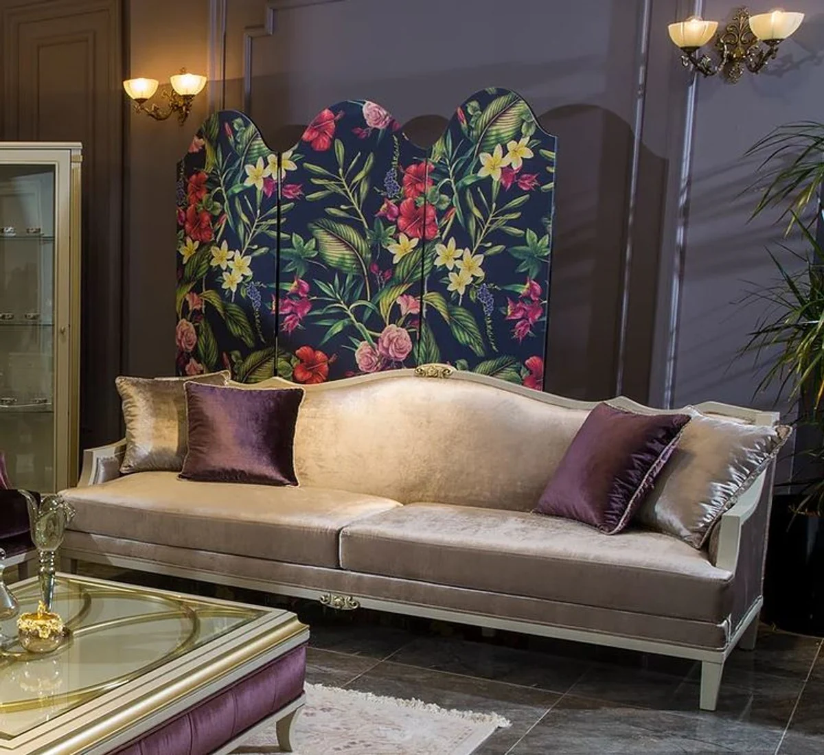 Luxury baroque living room set purple / pink / white / gold - 2 baroque sofas & 2 baroque armchairs & 1 baroque coffee table - living room furniture in baroque style - baroque furniture - baroque furnishings