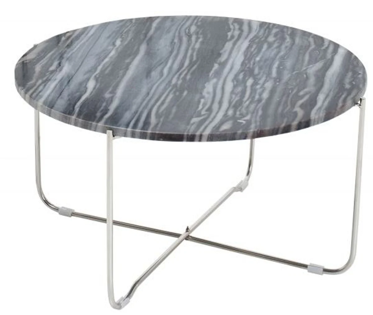 Designer side table with marble top Ø 60 cm gray / silver H. 33 cm - unique