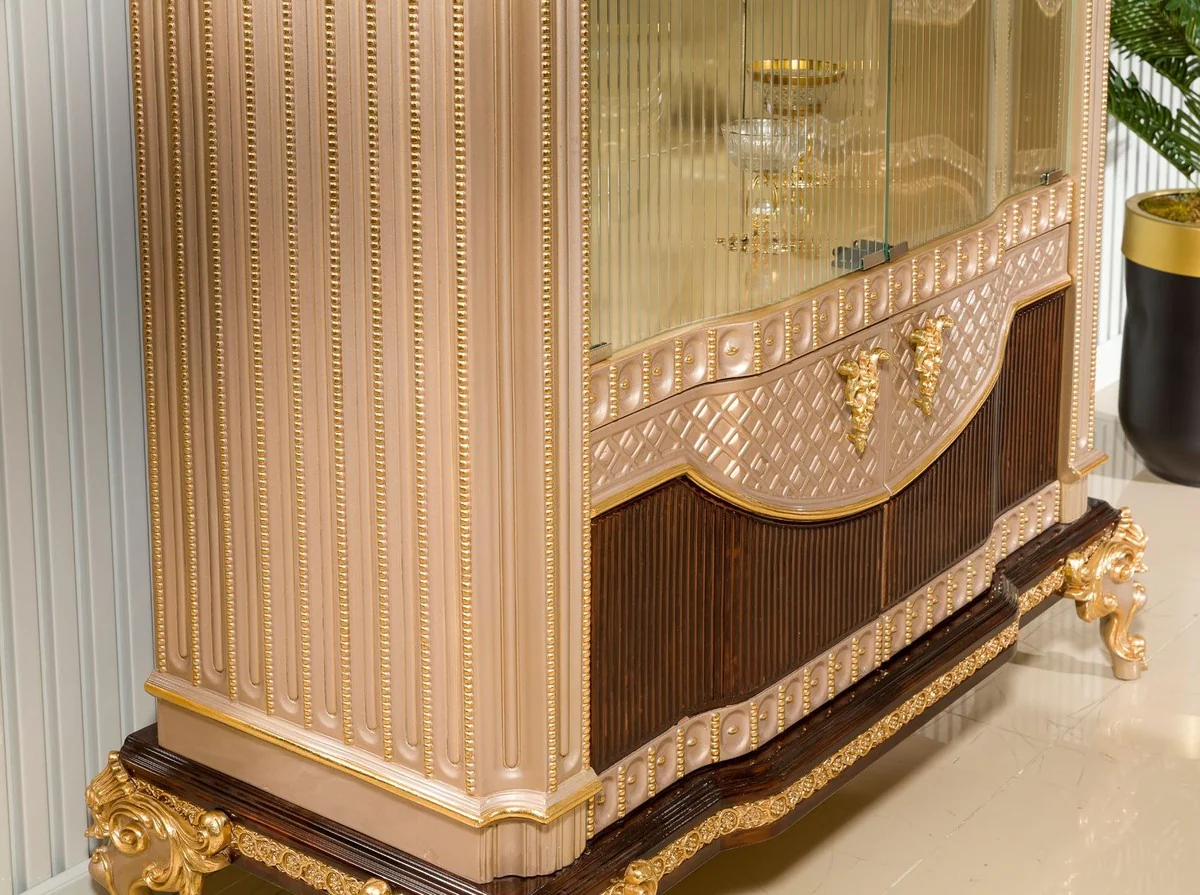 Luxury baroque display cabinet gray / dark brown / gold 135 x H. 187 cm - Baroque furniture