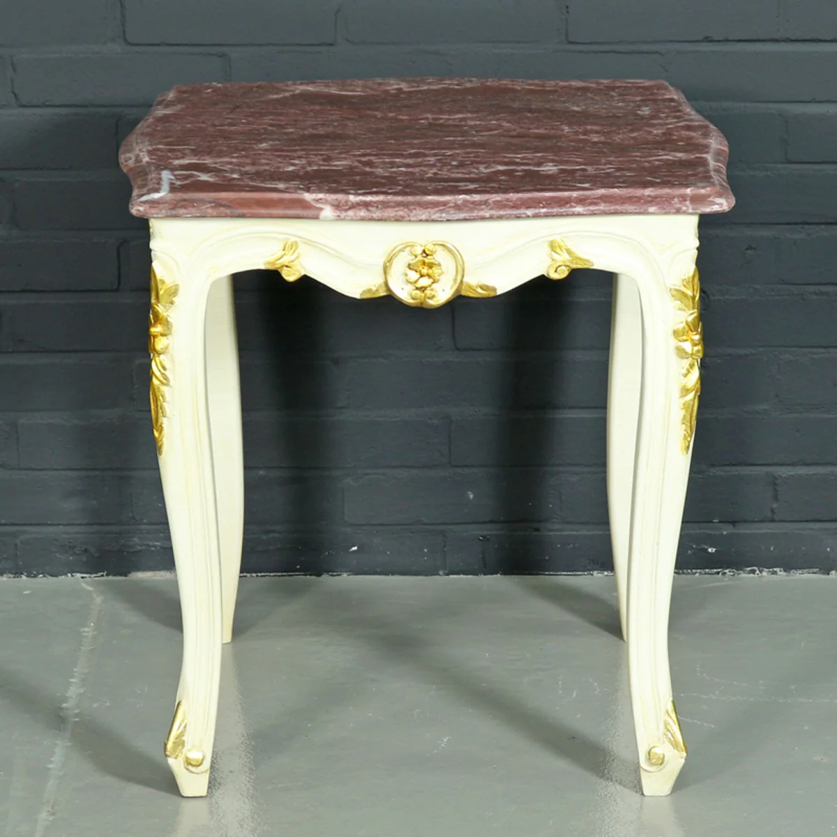 Baroque side table white / gold with marble top 55 x 55 cm x H 55 cm
