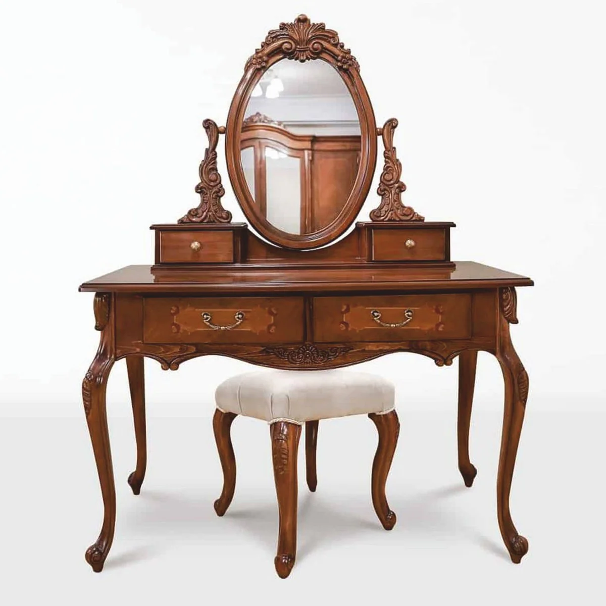 Luxus Barock Schminktisch Set Dunkelbraun - Barock Schlafzimmer Möbel