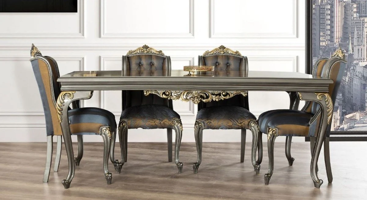 Luxury Baroque Dining Table Gray / Gold - Elegant Solid Wood Dining Room Table - Baroque Dining Room Furniture - Noble & Magnificent