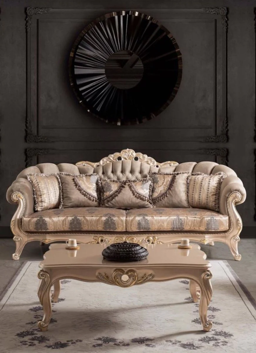Luxury baroque living room set taupe / bronze / gold - 2 sofas & 2 armchairs & 1 coffee table - living room furniture in baroque style - noble & magnificent
