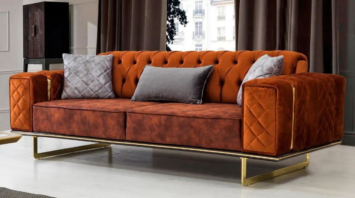 Luxury sofa bed orange / gold 230 x 91 x H. 80 cm - Modern living room sofa - Living room furniture