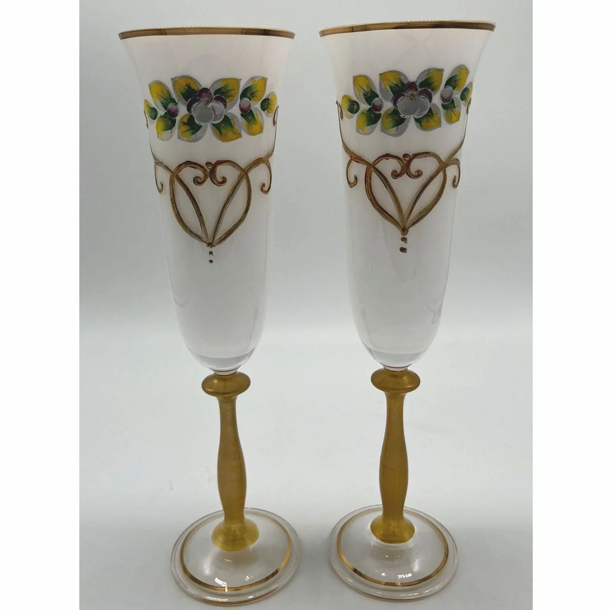 Luxury Art Nouveau champagne glass set of 2 white / colorful / gold