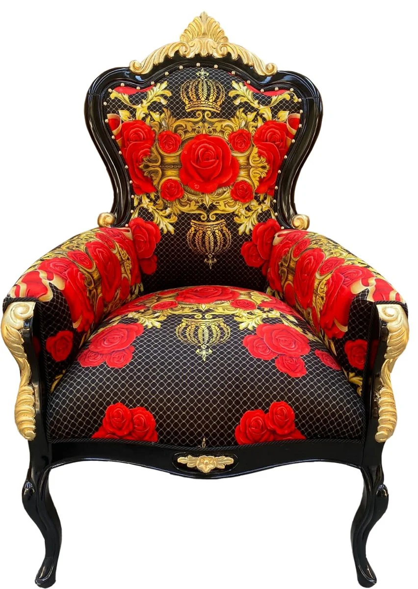 Pompöös by Luxury Baroque Armchair Roses Black / Red / Gold - Pompööser Baroque Armchair designed by Harald Glööckler