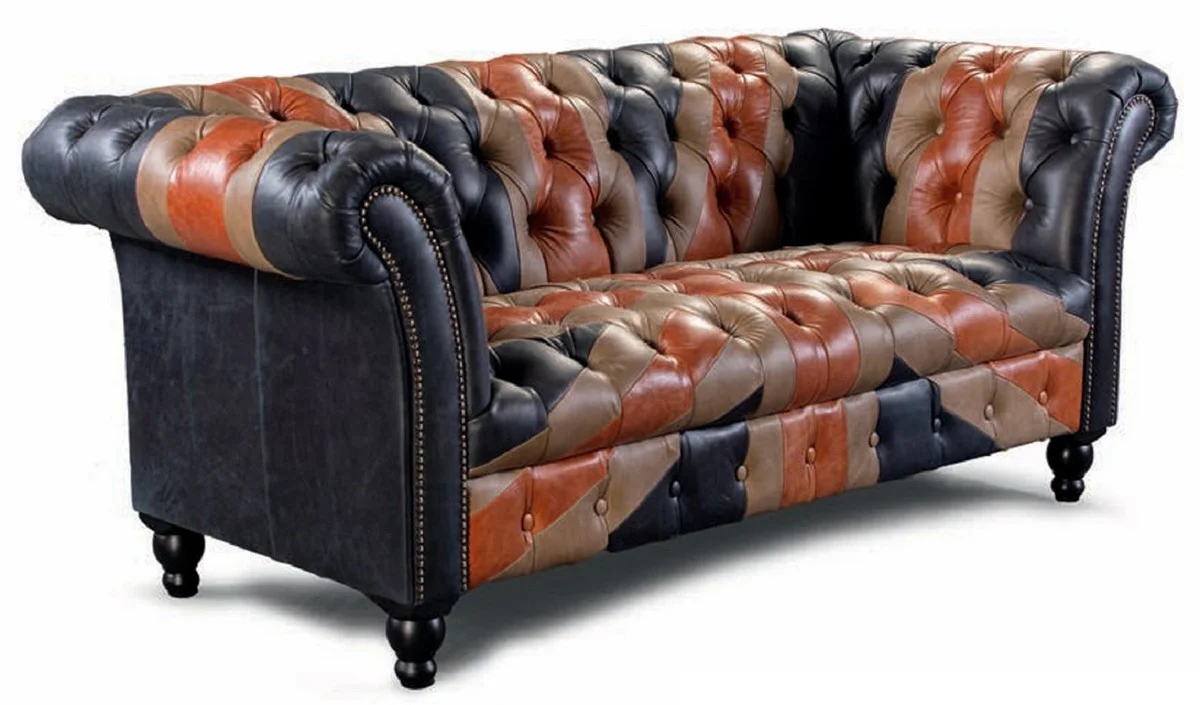 Luxury Chesterfield genuine leather 3 seater sofa blue / brown / black 235 cm