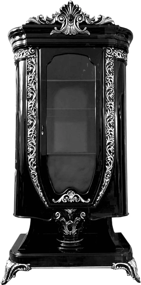 Luxury baroque display cabinet with glass door black / silver - handmade baroque furniture