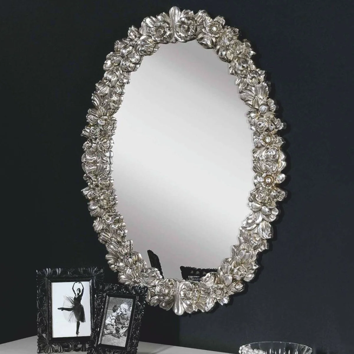 Luxury baroque mirror silver H. 94 cm - Baroque furniture - Made in Italy